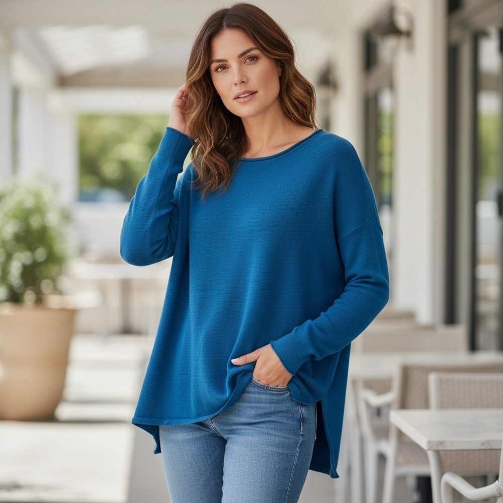 Blue Relaxed Asymmetrical Long Sleeve Sweater 1x Tahari
